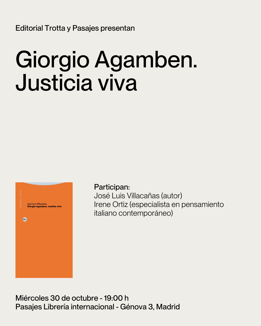 PRESENTACIÓN - Giorgio Agamben. Justicia viva (José Luis Villacañas), Trotta, 2024