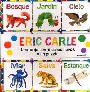 Una caja con muchos libros y un puzzle